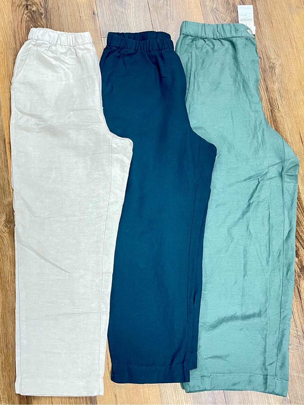 Bundle of 3 pairs Oysho linen wide leg trousers size Medium NWT Cream Teal Green